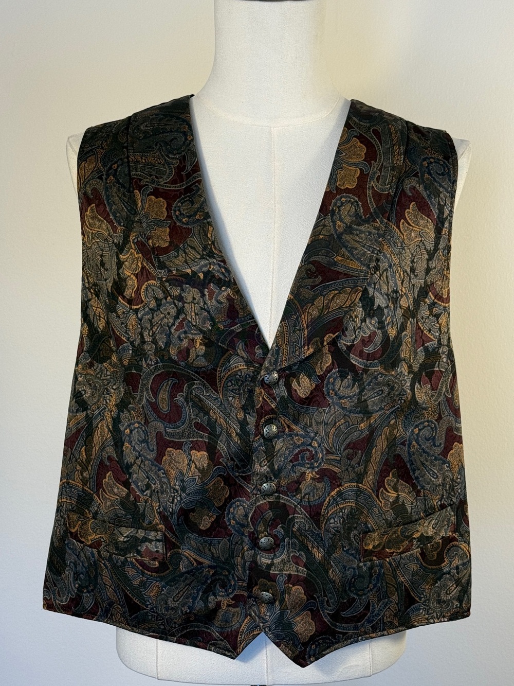 Scully Paisley Tapestry Vest Burgundy Blue Western Formal XL USA Made - Picture 2 of 6
